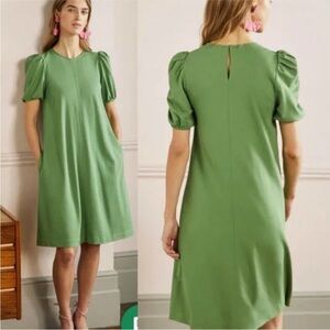 Boden Jersey Seam Detail Ponte Shift Green Puff Sleeve Knee Length Dress Size 4